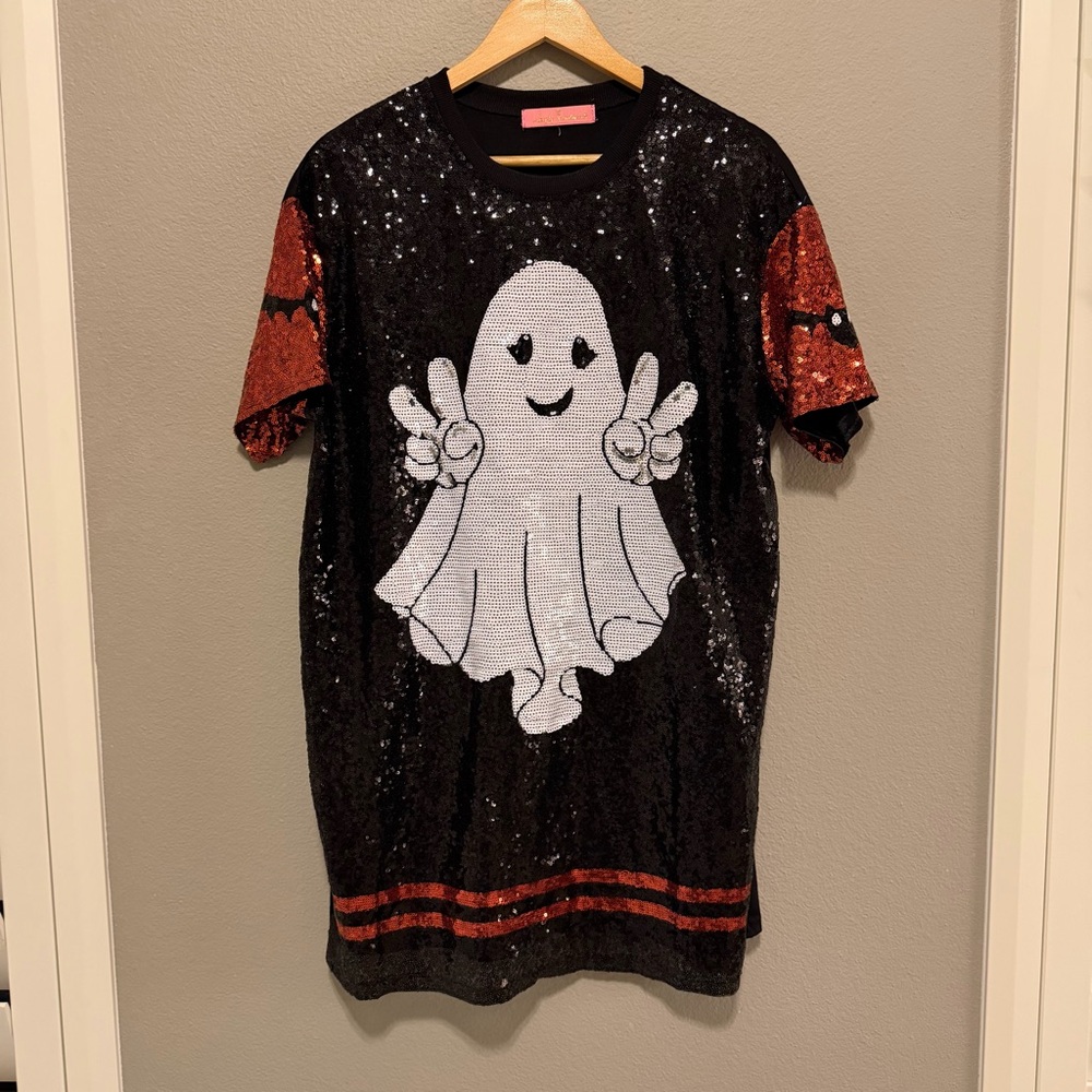 Simply Southern Sequin Ghost Halloween Dress Size M Black Orange - Picture 4 of 8
